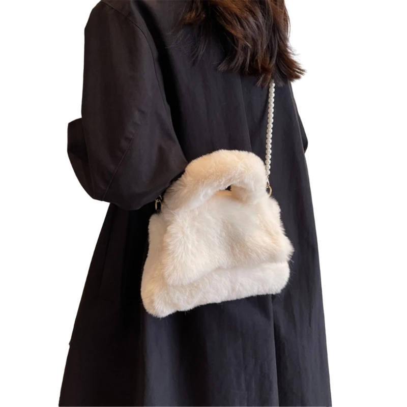 2023 Bags Pearl Strap Flap Bag Versatile Crossbody Bag Plush Shoulder Bag E74B