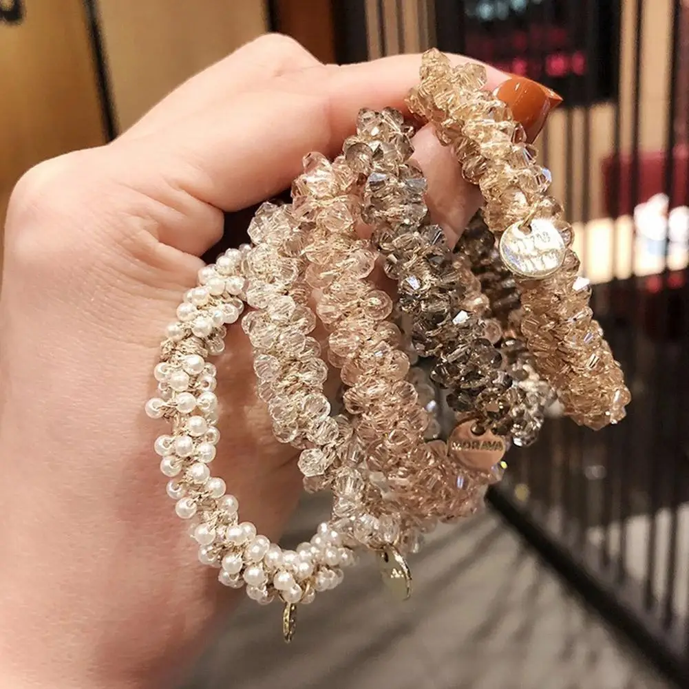 

Crystal Hair Bands Ladies Pearl Multicolor Beaded Hair Accessory Elastic Scrunchies Ponytail Rope Headwear Ties Hair Metal J7Q9