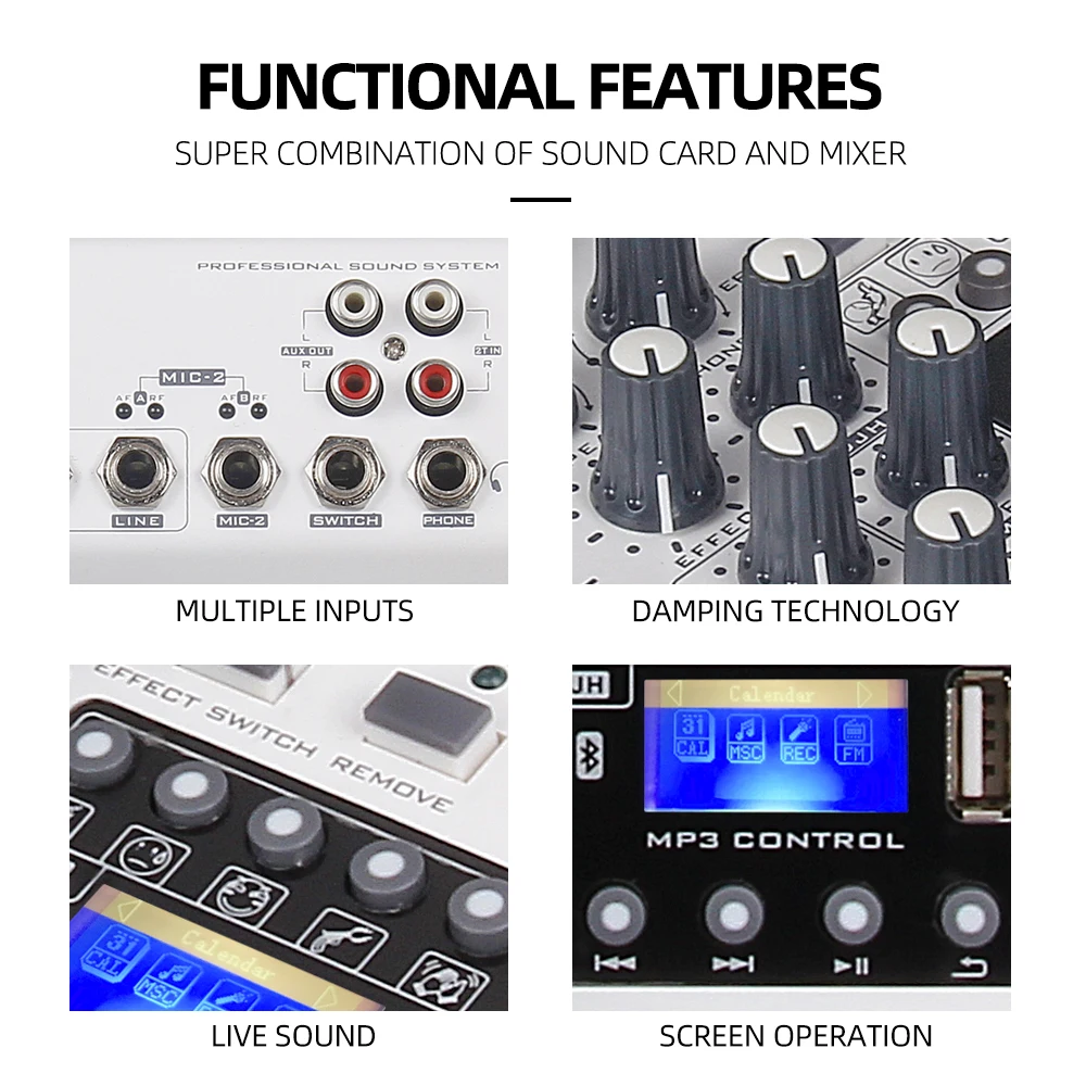 Audio MM-02  DJ Mixer Console With UHF 2  Wireless Microphones with 48V Phantom
