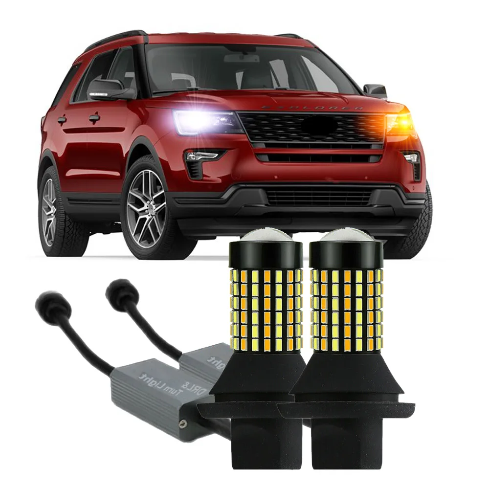 

2Pc For Ford Explorer 2011-2019 Switchback Yellow Front Turn Signal + White Drl Daytime Running Lght
