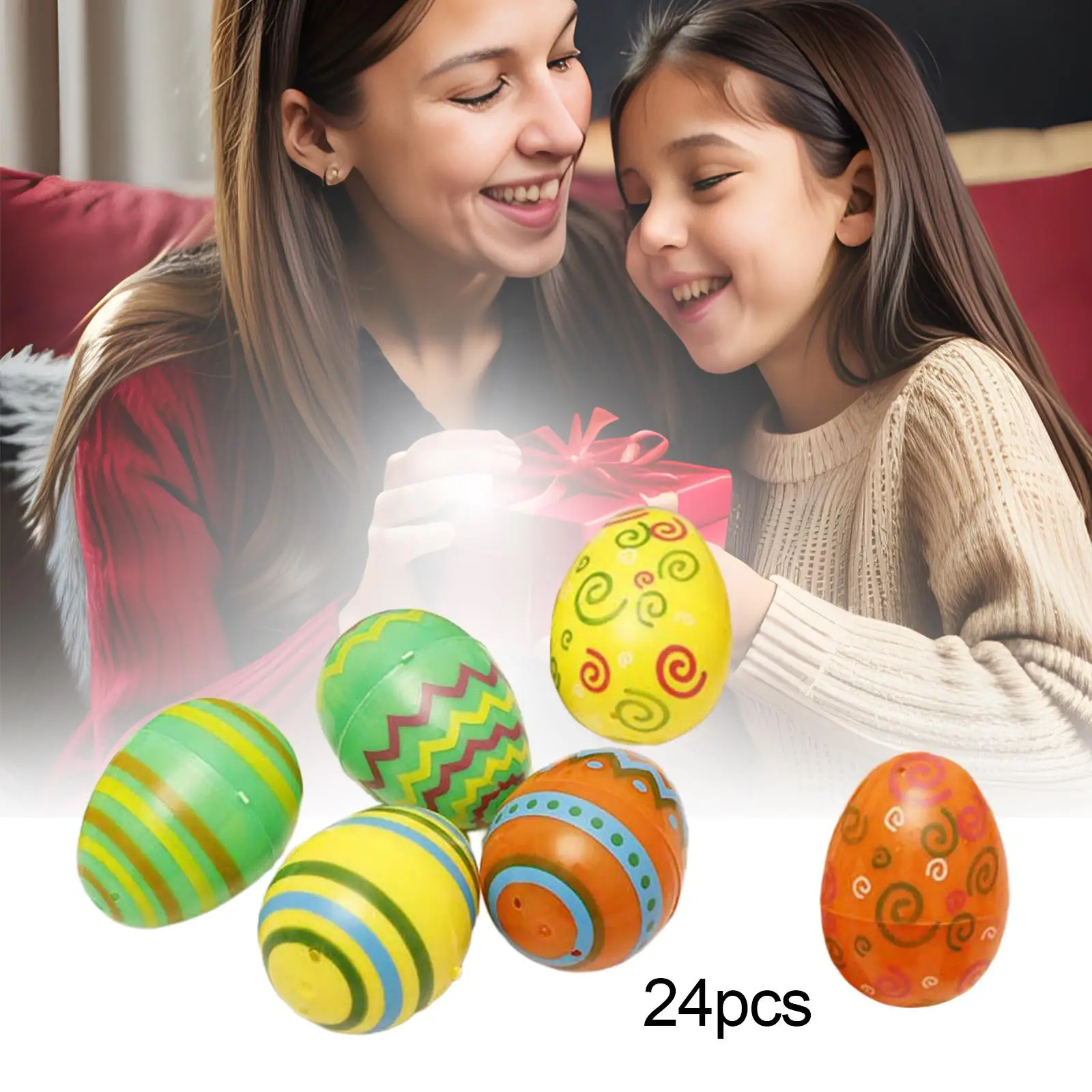 

24x Printed Bright Easter Eggs 2.36" Tall for Basket Stuffers Fillers, Classroom