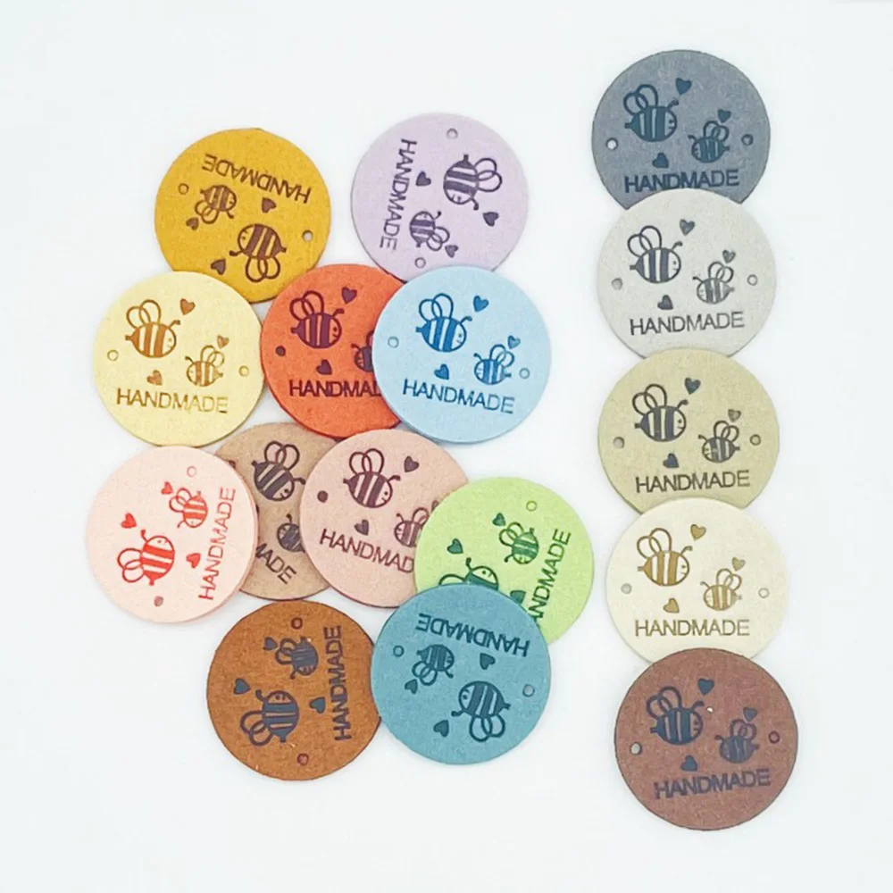 20PCS Handmade Circular Leather Label Bee Pattern Embossed Garment Tags Shoes Bags Labels Diy Apparel Sewing Supplies leather labels clothing labels leather tags garment labels sewing labels