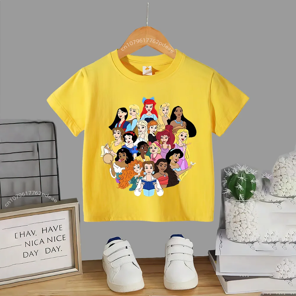Disney Teen 100% Cotton T-shirt Kids Barbie Princess Graphic Casual and Comfortable crewneck T-shirt Boys Girls Short sleeve Top 3