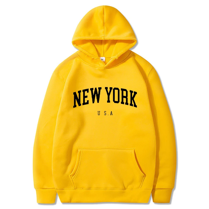 New York U.S.A City Hoodies Men Fashion Letter Printed Graphic Sweatshirts Women Loose Casual Harajuku Hooded Pullover Sportwear