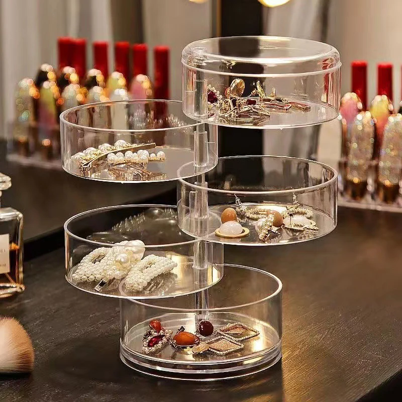 

Прозрачная шкатулка для ювелирных изделий, вращающаяся на 360 градусов, для сережек, гвоздиков, ожерелий, браслетов, повязок на голову, шкатулка для хранения украшений