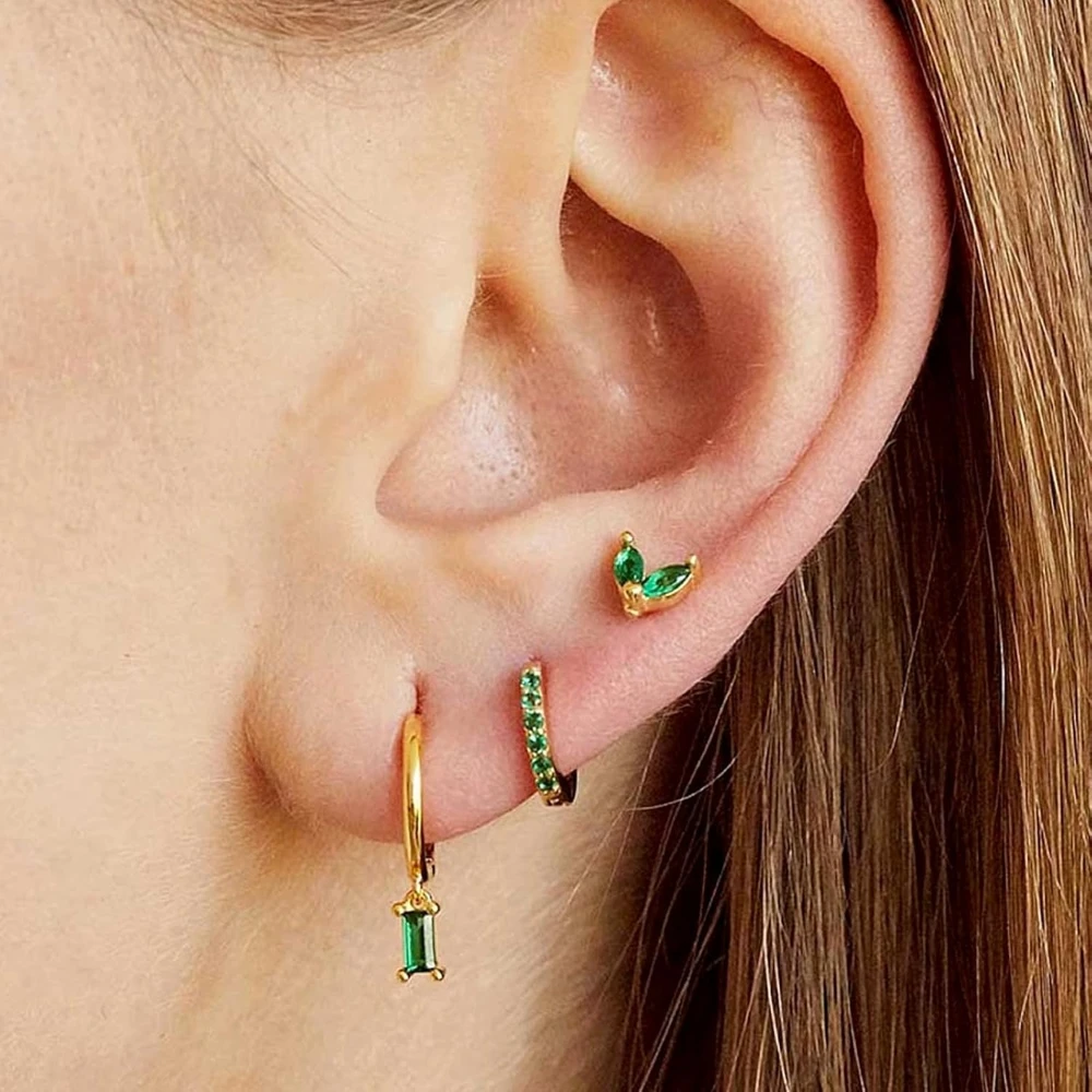 Dainty Zircon Small Stackable 14k Gold Plated Earrings Set for Women Multiple Piercing Cartilage Huggie Hoop Earring Jewelry