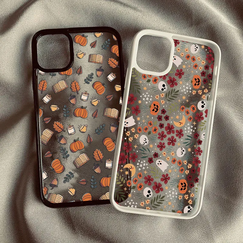 Transparent Shockproof Halloween Pumpkin & Skull Phone Case