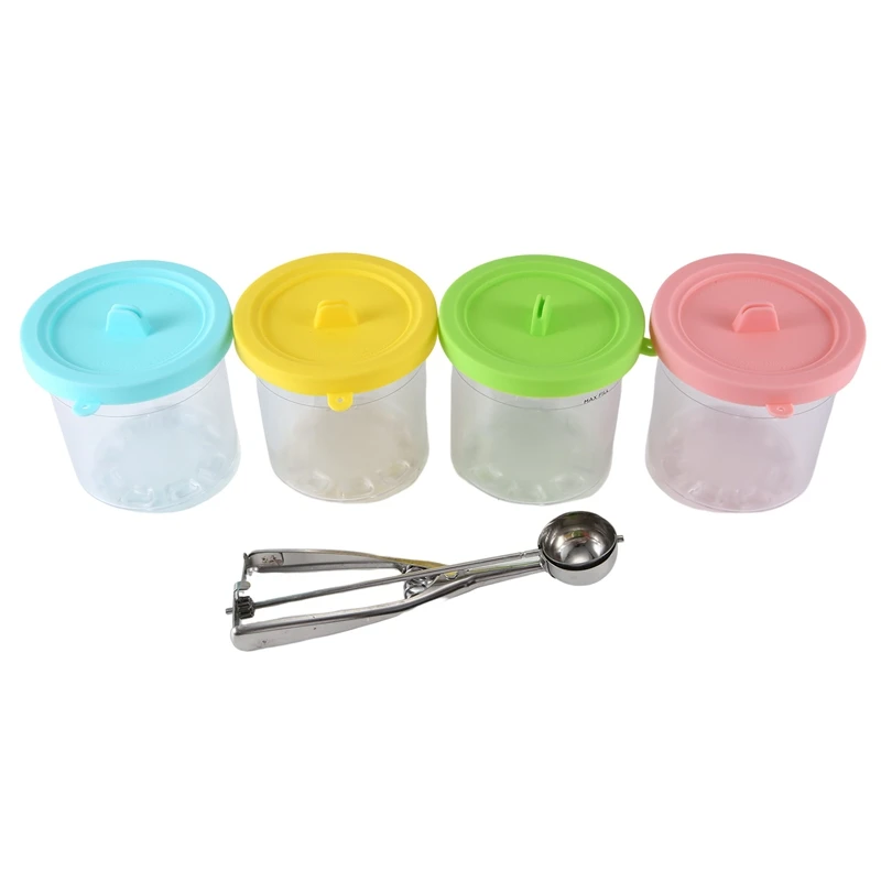 

4Pack For NINJA Ice Cream Pint Cups NC299AMZ NC300S Series Ice Cream Maker Replacement Parts Storage Jars With Airtight Lids A