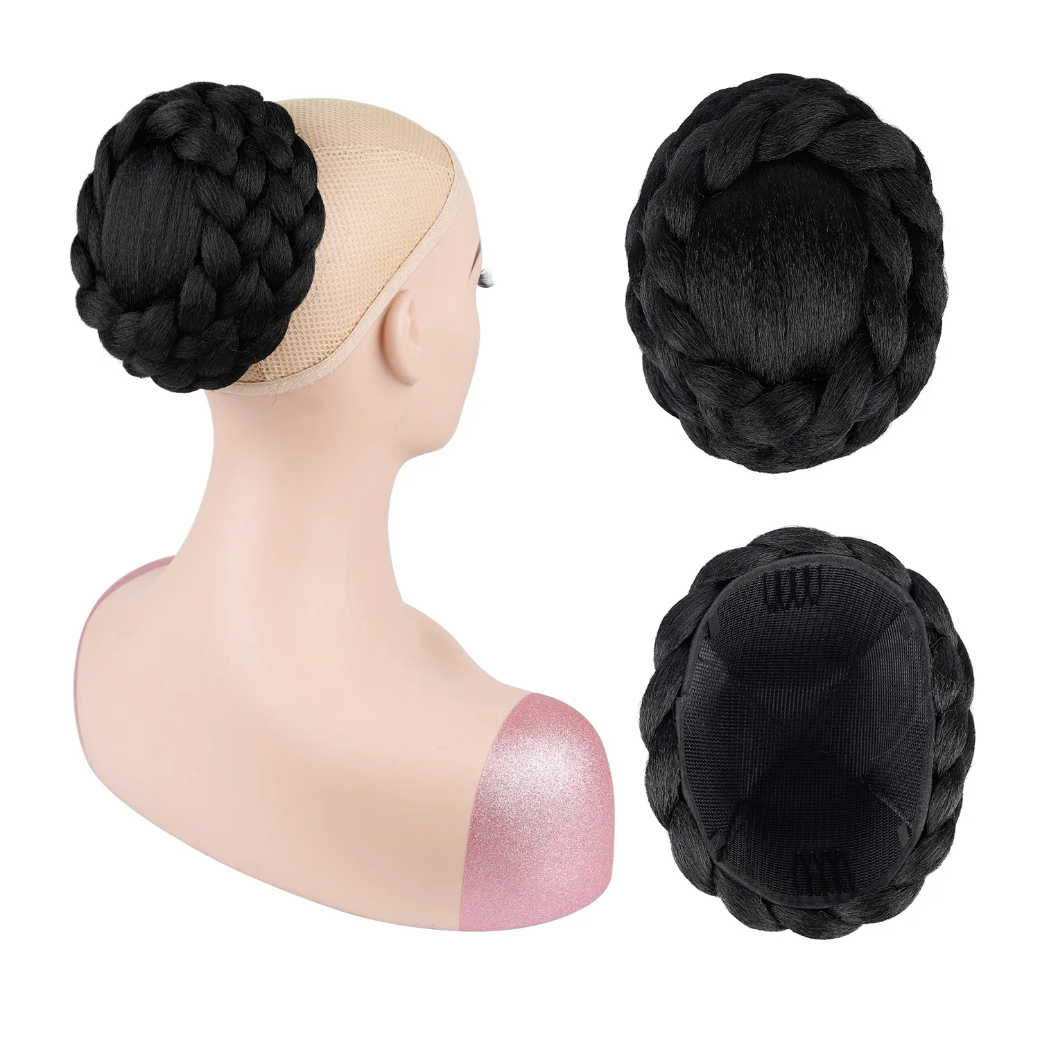 Chignon sintetico intrecciato con clip, accessorio per capelli da sposa, chignon finto vintage per acconciature a coda di cavallo da donna, ideale per Cheongsam - immagine 5