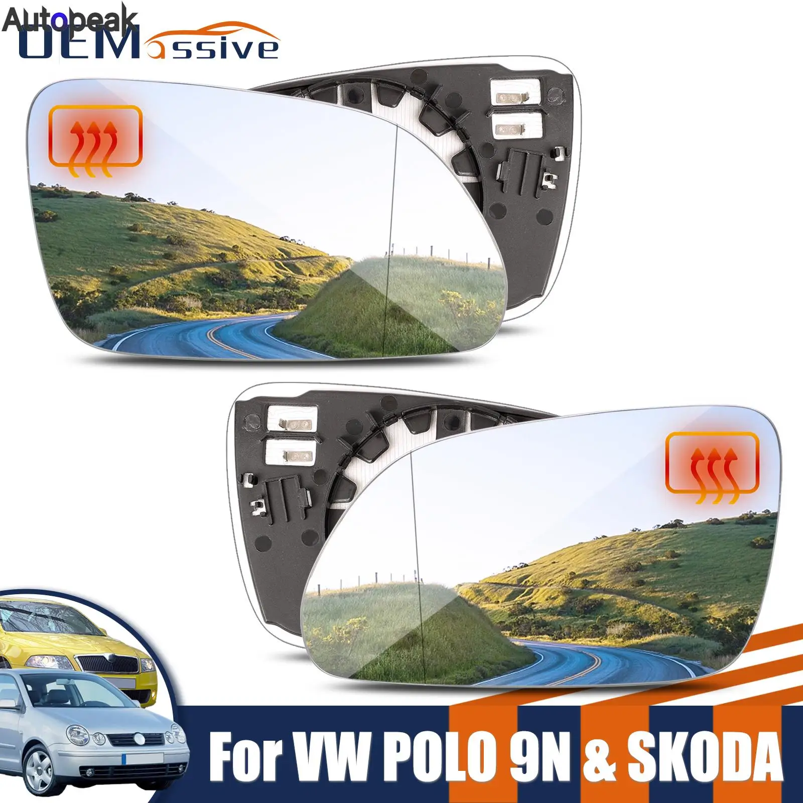 Left Right Side Wing Mirror Glass Heated Convex Rear View Wide Angle For Skoda Octavia MK2 A5 2004-2009 VW Polo 9N 9N3 2005-2009