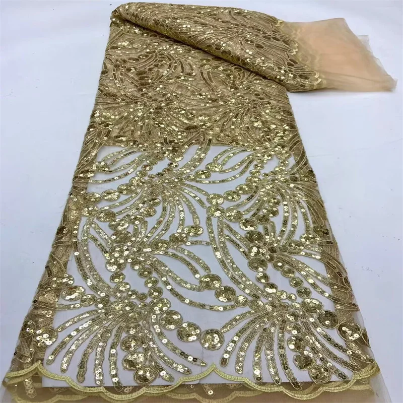 2024 Oro Nuovo Tessuto Di Pizzo Africano Con Paillettes Netto 5 Yarde Di Qualità Svizzera Sequenza Francese Ricamo Pizzo Organza Nigeriano Per Il Matr