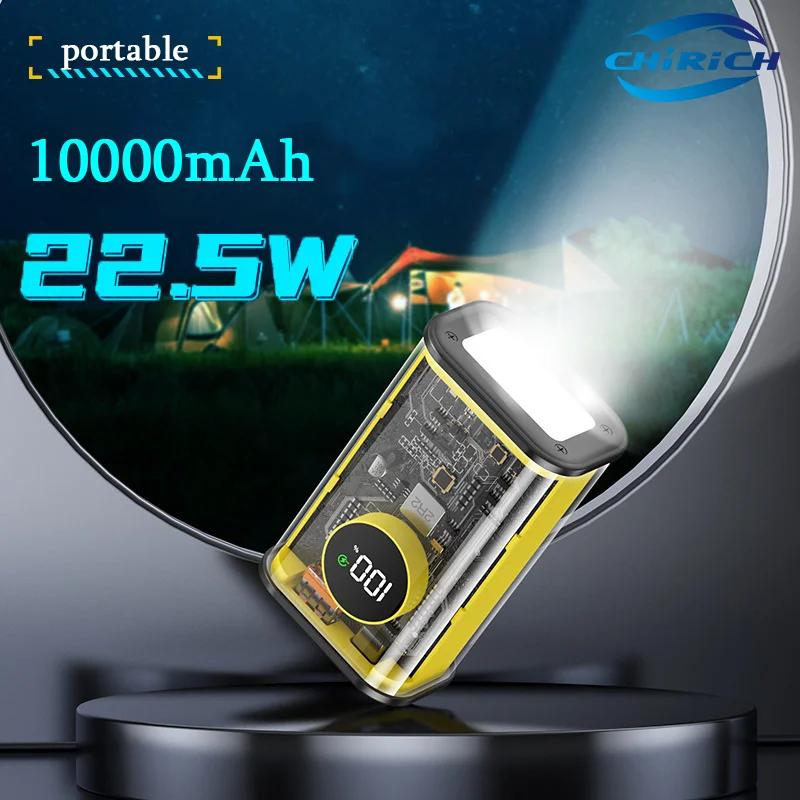 

PD20W 10000mAh Transparent Power Bank Portable Fast Charging Powerbank External Spare Battery For iPhone 14 Xiaomi Smasung