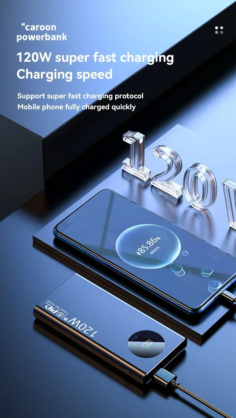 20000mAh Fast Charging Power Bank 120W High Capacity Powerbank Portable Battery