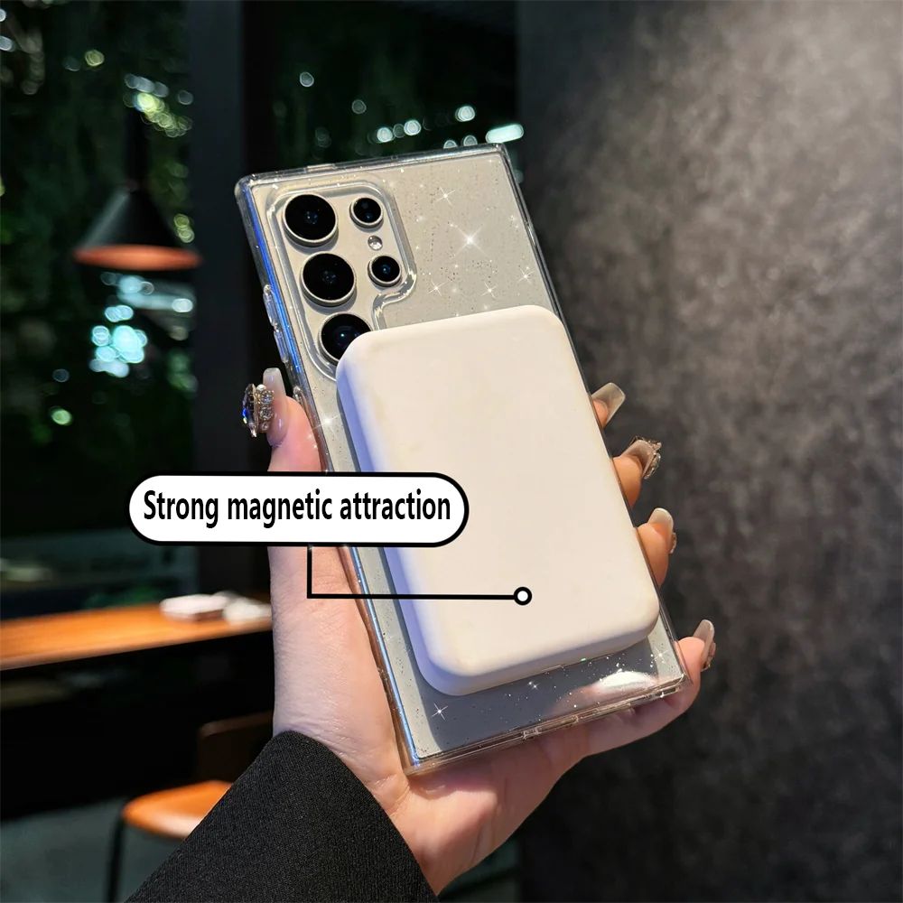 Transparent Glitter Magnetic Hard Cover Phone Case with PC + TPU Construction