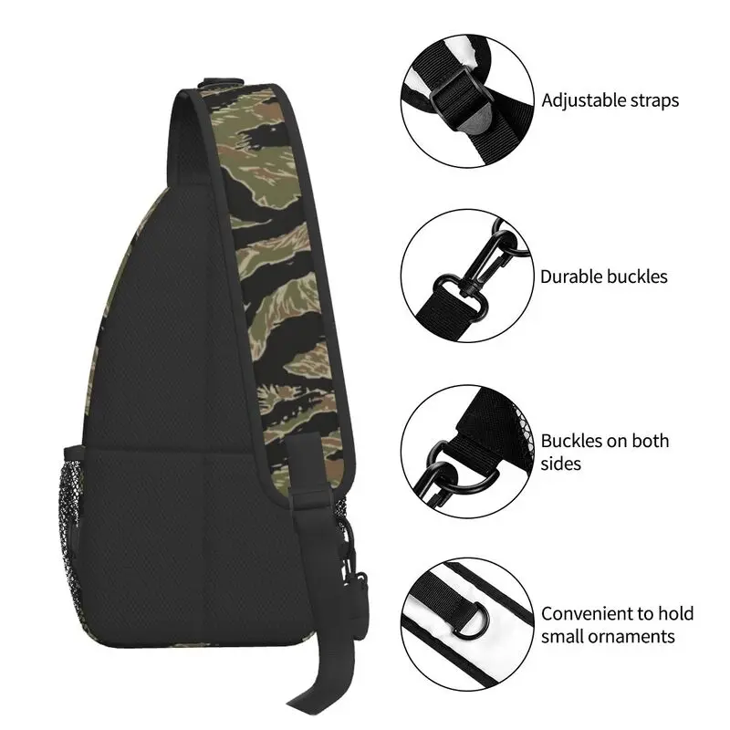 Tiger Stripe Camo Sling Chest Bag Military Tactical Camouflage Shoulder Crossbody Backpack for Men Cycling Camping Daypack