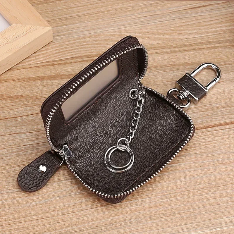 Korean Style Multi-Color Soft Leather Zipper Car Key Case with Transparent Window