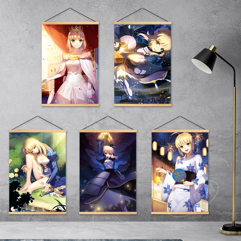Hd Wooden Fate Grand Order Hanging Painting Canvas Altria Pendragon Prints Decor Home Poster Anime Immagini Modulari Opera D'Arte Da Parete