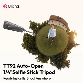 Ulanzi TT92 Auto-Open Selfie Stick Tripod Universal 1/4" Mount 90cm for Action Camra Selfies Vlogging Group Shots Livestreaming