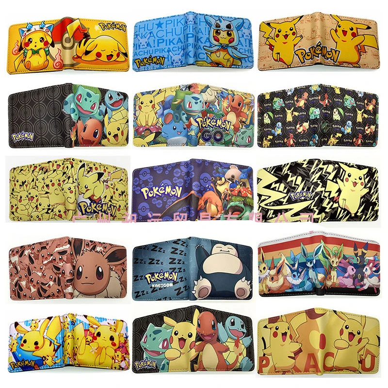 

Pokemon Children's Wallet Anime Action Figures Pikachu Gengar Eevee Cartoon Two Fold PU Leather Short Wallet Coin Purse Gifts
