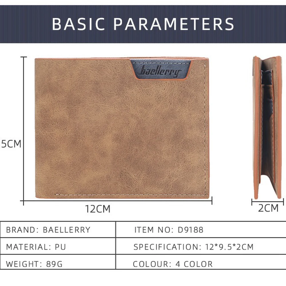 Baellerry Old School Men's Wallet Short Distressed Leather Look 6+ Card Slots Zipper Gift