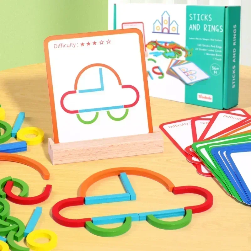 Kids Good Quality Wooden Childhood Educational toy Creative Sticks And Rings Puzzle Intelligence Game Montessori Early Toys Gift 2