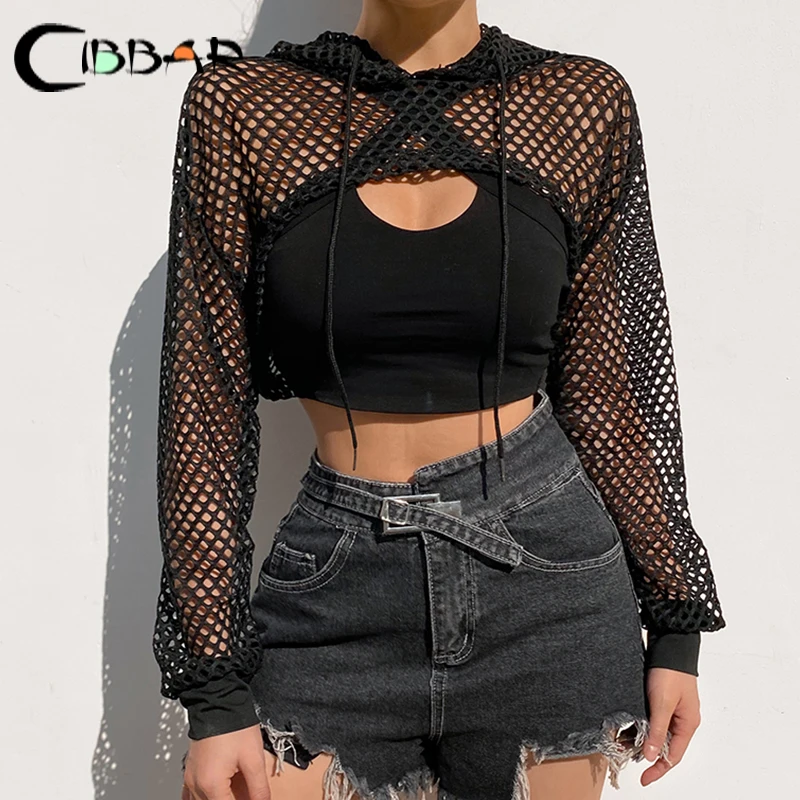 CIBBAR-Street-Style-Fishnet-Holes-T-Shirt-See-Through-Hollow-Out-Hooded ...