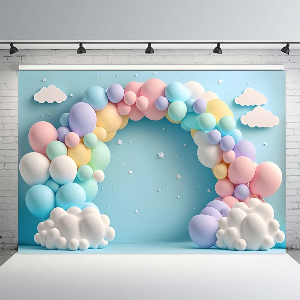 Girls Boys 1st Birthday Decoration Backdrop Colorful Balloons Newborn Birthday Baby Shower Photography Background Photo Studio photo backdrop