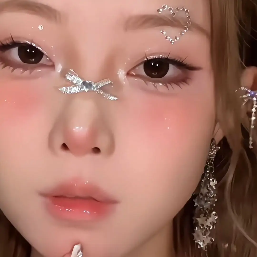 Rhinestone Face Sticker Temporary Tattoo Pink Bow DIY