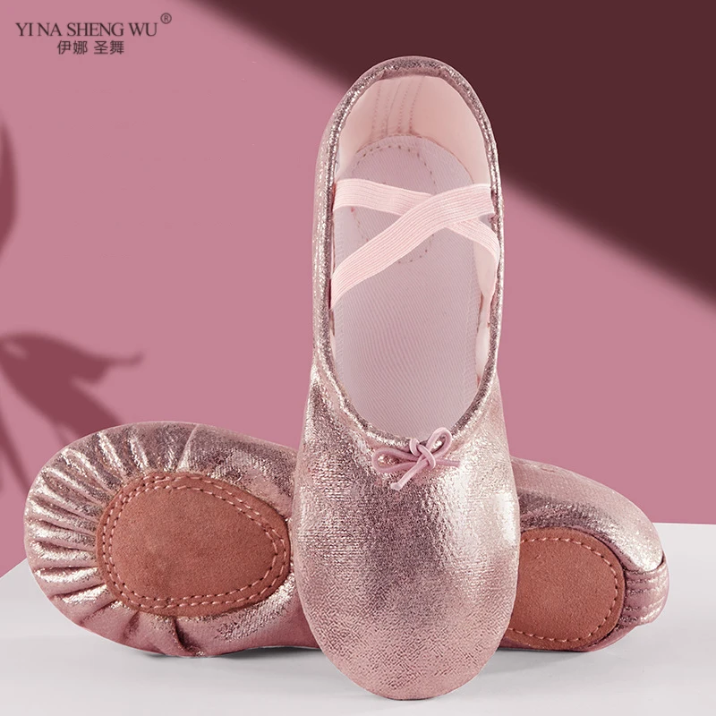 Chaussures de Ballet en cuir PU pour filles, pantoufles de danse à semelle fendue, ballerine pour enfants et femmes adultes, chaussures de pratique de Yoga, chaussures de danse Tutu