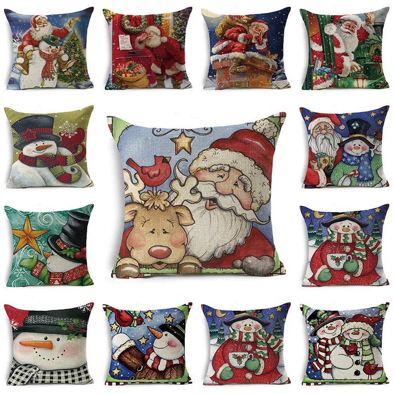 

Custom Christmas Style Santa Claus Pillowcase Home Textile Cotton Pillow Covers Wedding Decorative Pillow Cover Square 45x45CM
