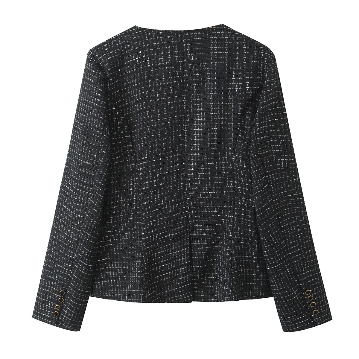 French Style Retro V collar Plaid Woven Tweed Blazer + High Waist Mini Short Skirts Suits 2 pieces 1 Set Black White