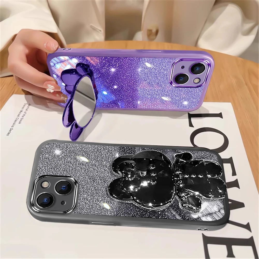 Crystal Rabbit Glitter Mirror Holder Bracelet Case - Sparkling Soft Back Cover