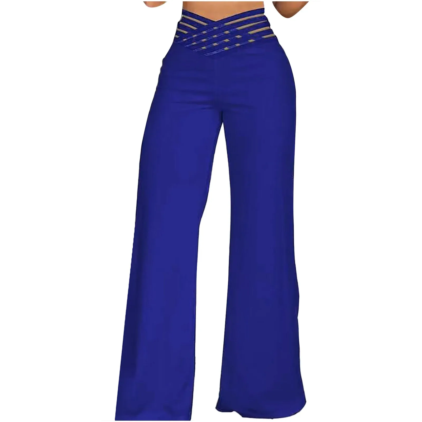 

Women's Fashion Crossover Hollow Out Belted Design Pants Vintage High Waisted Slightly Flared Pants Loose Draped Dragged Pants