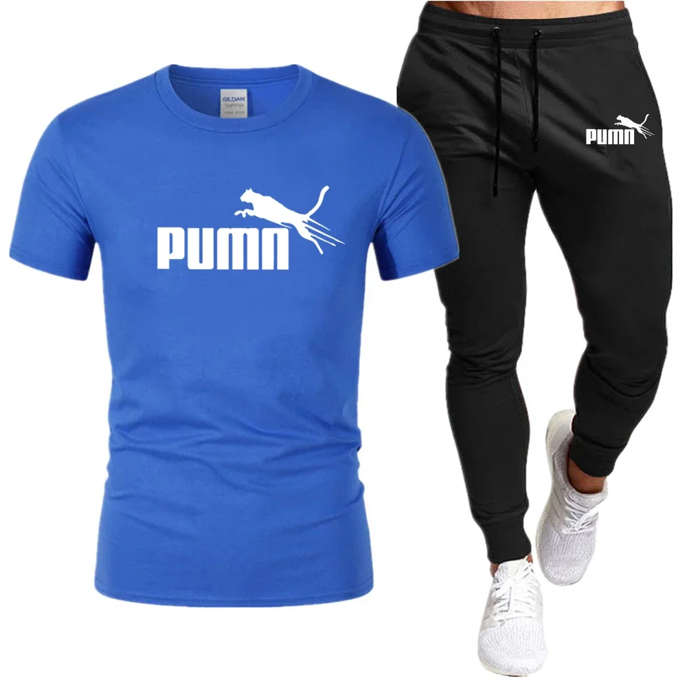 Men's T-shirt and cotton pantsuit, casual running 2-piece set, summer, special price