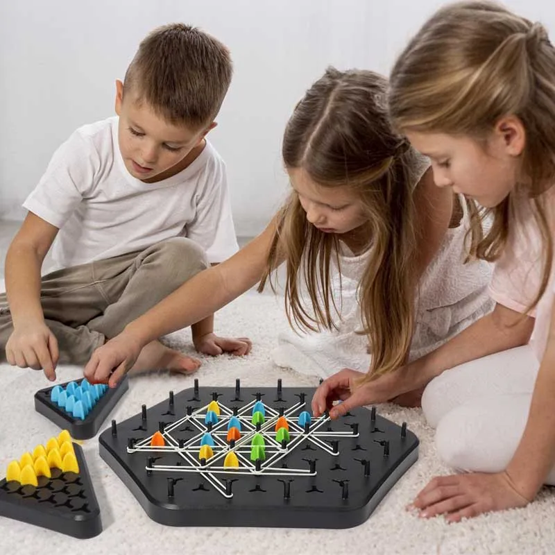 Hot! Geometry Chain Chess Puzzle Triangle Chess Desktop Game Rubber Band Training Family Interaction Exercise Thinking Toys Gift 3