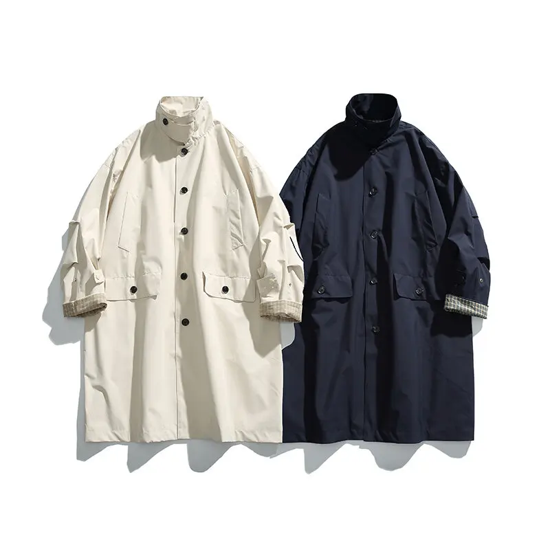 Men Coat Japanese Korean Streetwear Fashion Loose Casual Vintage Long Trench Jacket Man Trenchcoat Outerwear