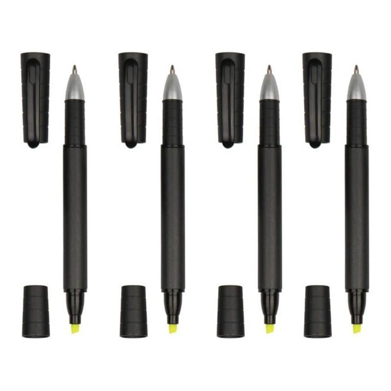 

Portable 2-in-1 Yellow Highlighter Pen Chisel-tip Marker Pen Black Gel Pen Nib for Planner Business Notepad