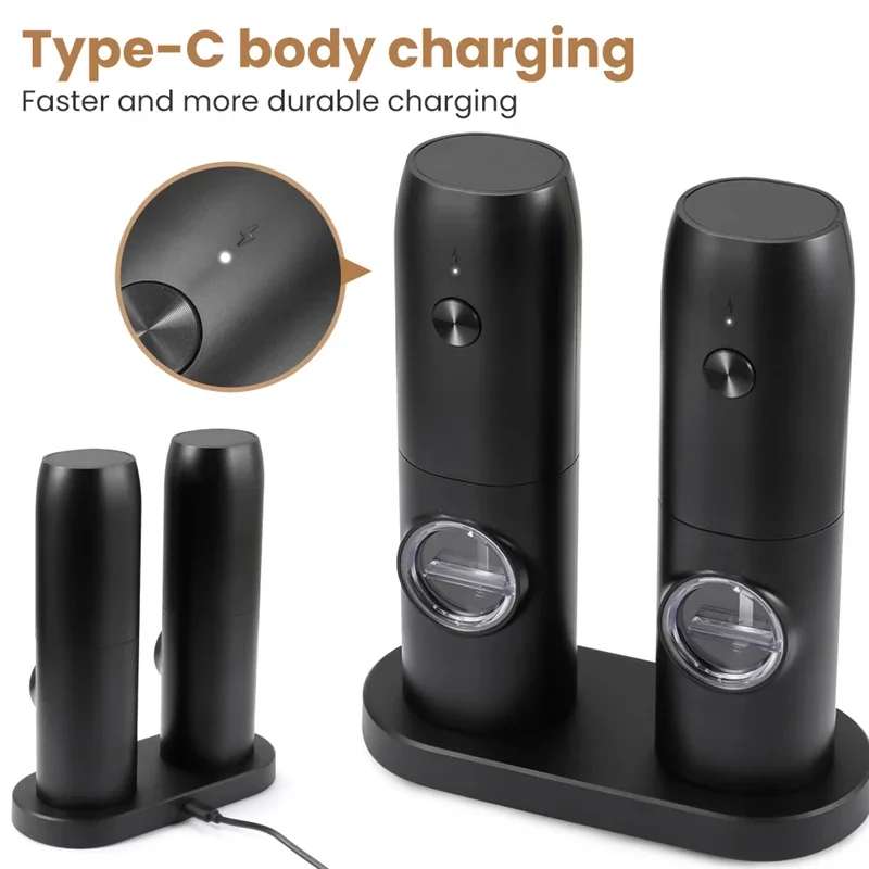 Salt And Pepper Grinder Set Rechargeable Electric Automatic Spice Grinder with Charging Base Stainless Steel