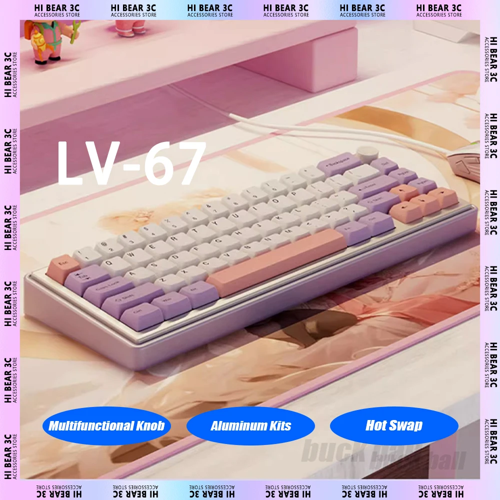 

1Stplayer LV67 Mechanical Keyboard Gasket Aluminum Kits Hot Swap66 Keys Multifunctional Knob Gaming Keyboard RGB Pc Gamer Gifts
