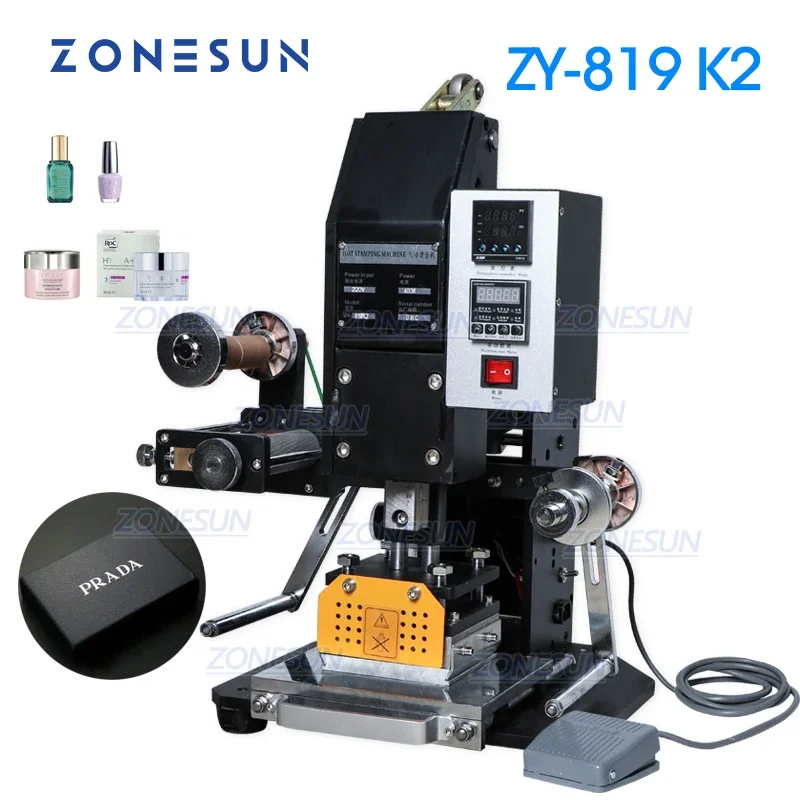 ZONESUN ZY-819K2 Pneumatic Hot Foil Stamping Machine Semi-Automatic Heat Press Printing Embosser Machine 110V/220V