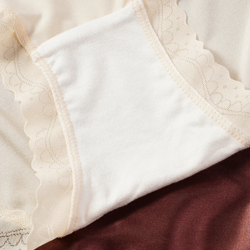 3Pcs/Lot Women's Seamless Briefs No Trace Soft Underwear Ice Silk Panties Female Lace Trim Solid Breathable Lingerie Underpants