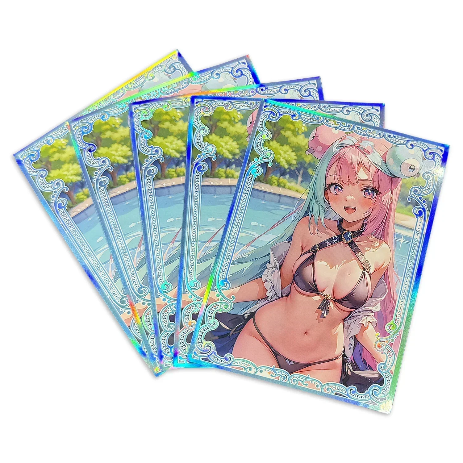 60pc/bag Cute Girl Standard Size Holographic Card Outer Foil Sleeves Protector PKM/MGT Trading Card Rainbow Laser Cover 67x92mm 5