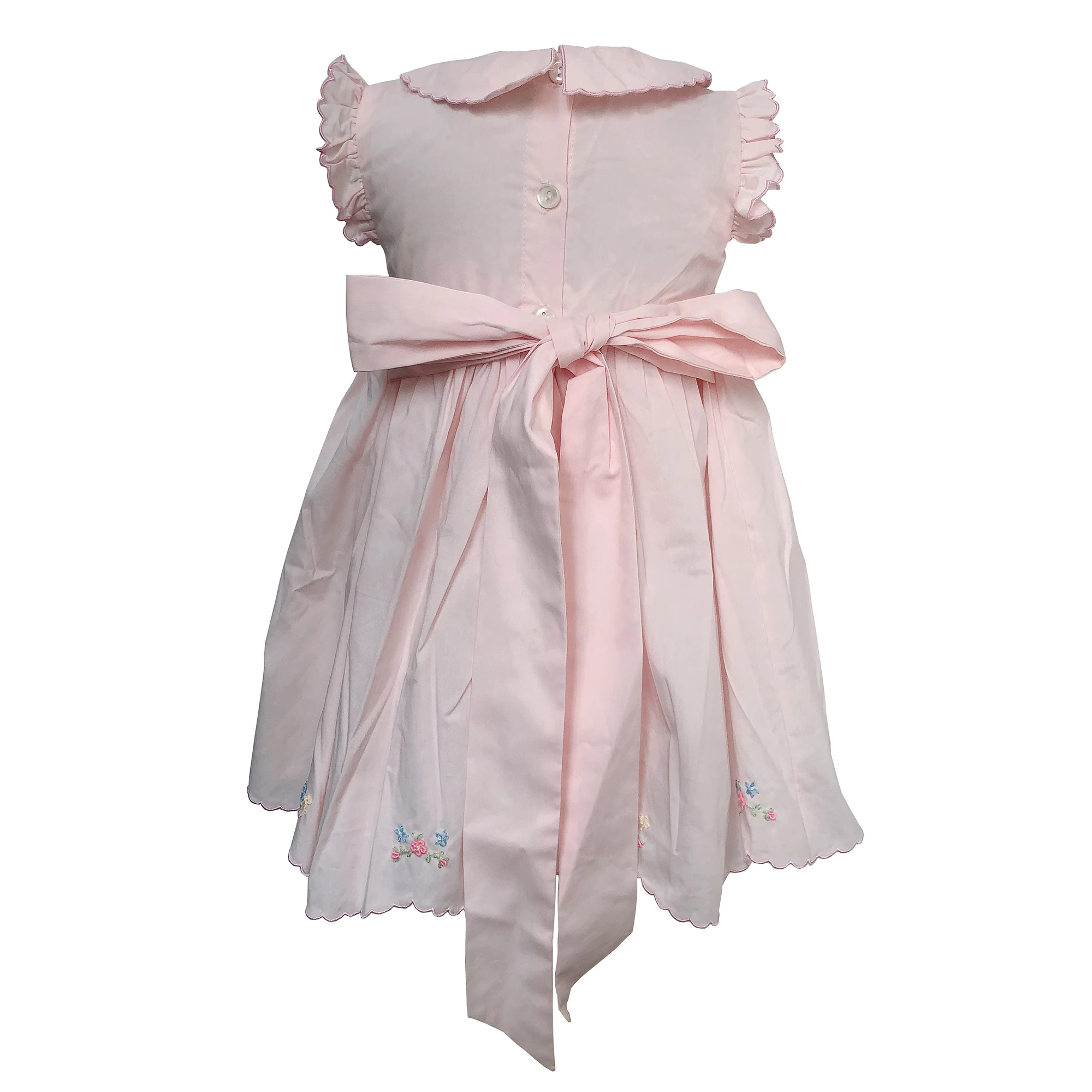 Girls Smocked Dress Classic Pink Cotton Flower Embroidery Handmade 18m-8T Vintage Princess Dress Children Boutique Clothing 2