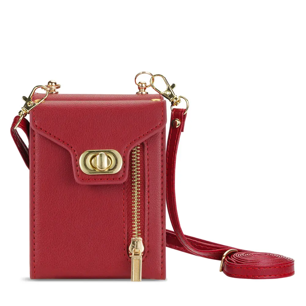 Elegant Leather Crossbody Wallet Case with Credit Card Holder and Long Lanyard