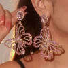 Fashion exquisite colorful rhinestone butterfly pendant earrings female personality creative temperament light luxury earrings 1