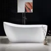 67" Acrylic Freestanding Bathtub Tub with Matte Black Overflow and Drain，Bottom with Stainless Steel Bracket Makes，Soaking Tub 3