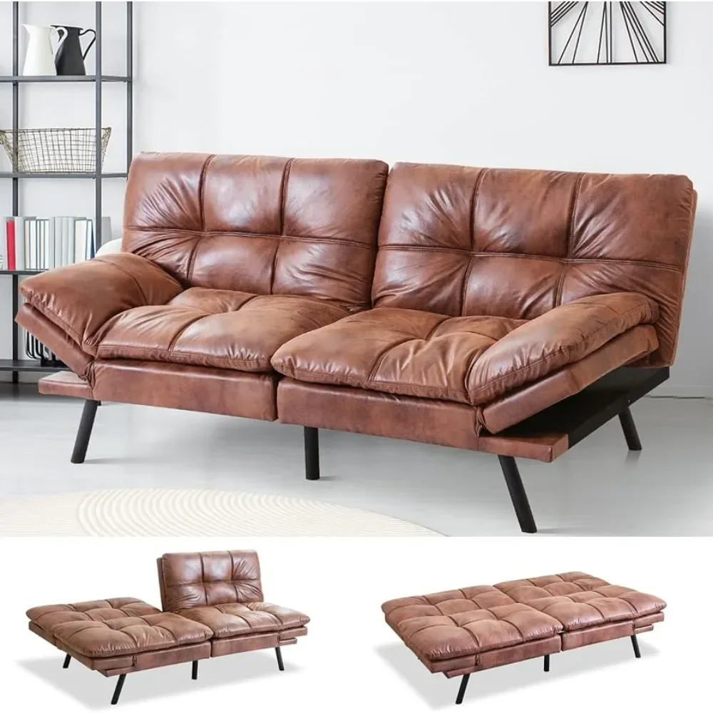 

Futon Sofa Bed Couch Convertible Futon Memory Foam Bed Love Seat Sleeper Sofa For Living Room,Backrests&Armrests Sofabed,Brown