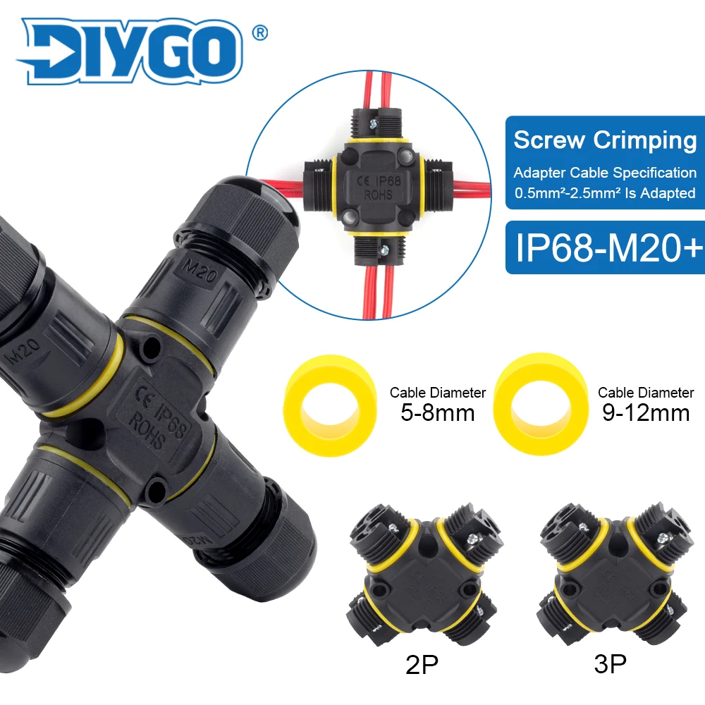 Caixa de Junção Impermeável Conector Terminal Caixa de Junção tipo Cruzado Cabo Elétrico Travamento do Parafuso Exterior Pin 3pin Maneira Ip68 M20