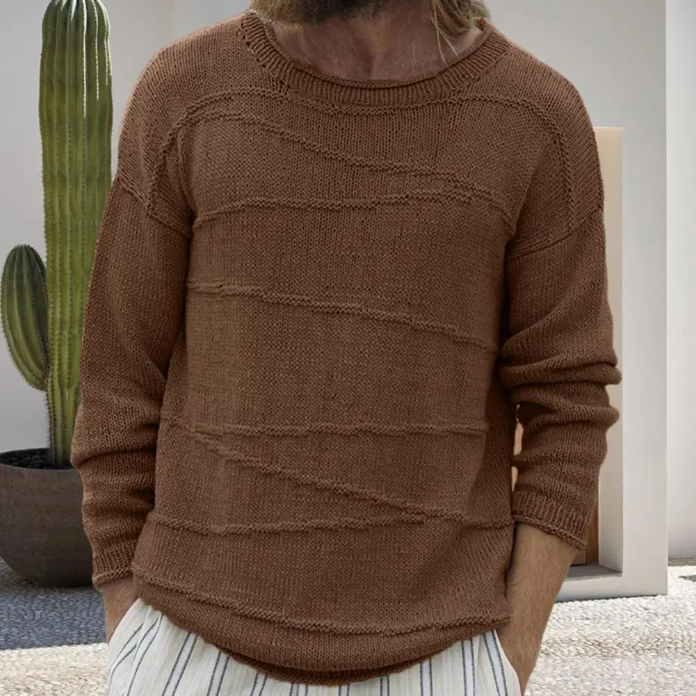 

Men Solid Color Sweater Men's Solid Color O-neck Sweater with Ribbed Cuffs Autumn Winter Casual Knitwear Pullover Tops for Loose