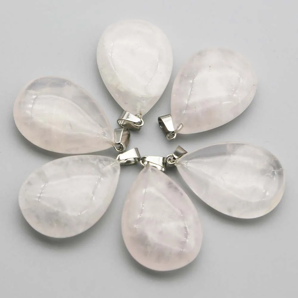 Quality Natural Stone Rose Quartz Water Drop Necklace Pendants Fashion Earrings Sweater Chain Jewelry Accessories Wholesale 8Pcs